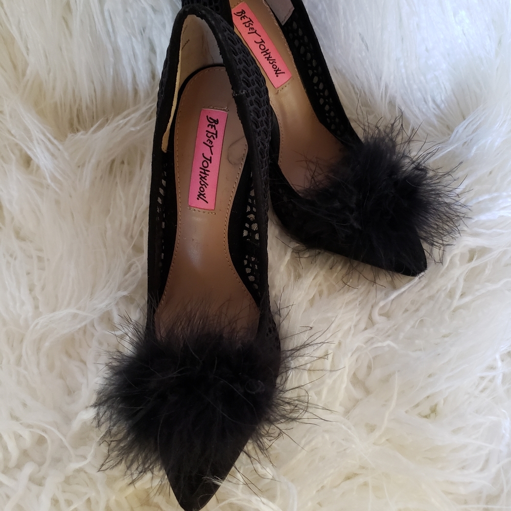 Betsy Johnson Black "Mae"  Feather Heels